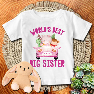 World's Best Big Sister   Pink Monkey + Hippo  Baby T-Shirt