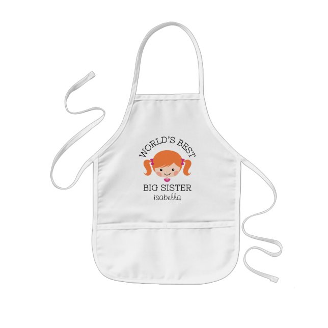Worlds best big sister red hair personalised kids apron (Front)
