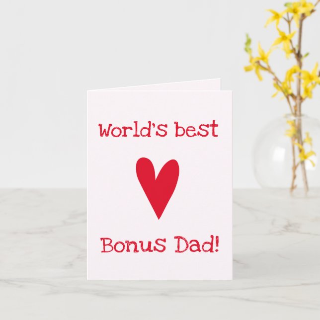 World's Best Bonus Dad! | Red Heart Father's Day Card (Yellow Flower)