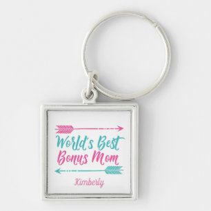 World's Best Bonus Mum Cute Monogram Stepmom Key Ring