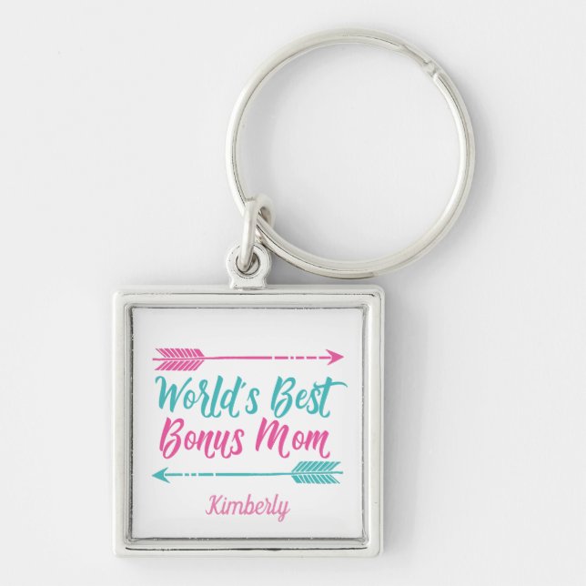World's Best Bonus Mum Cute Monogram Stepmom Key Ring (Front)