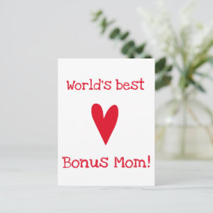 World's Best Bonus Mum!   Red Heart Mother's Day Postcard