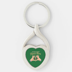 World's Best Bonus Mum Stepmom Heart Hands Gift Key Ring