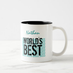 World's Best Boss Aqua Black Grunge Lettering G458 Two-Tone Coffee Mug