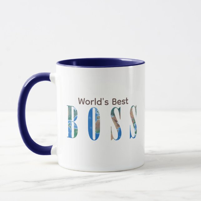 World's Best Boss, Earth's Physical Map, Brown Mug (Left)