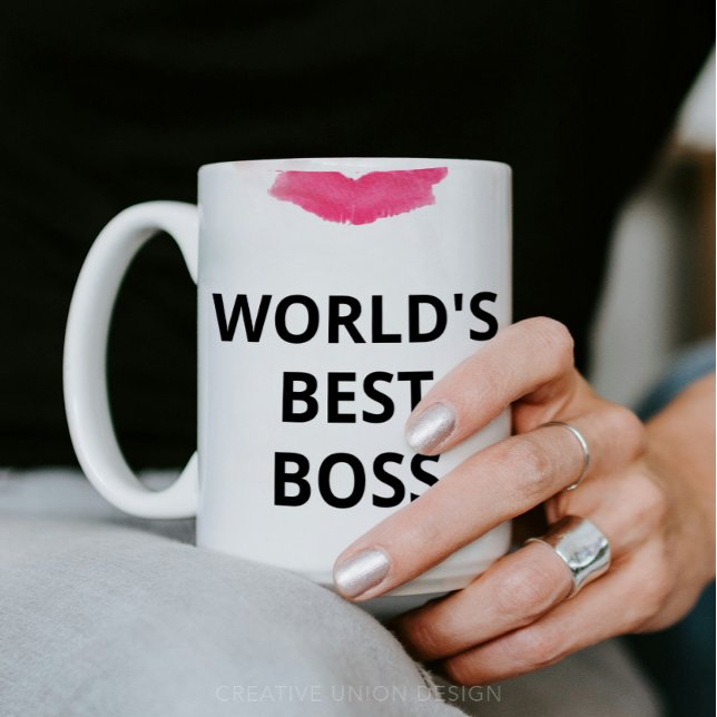 World's Best Boss Lipstick Gift for Her Coffee Mug (World's Best Boss Mug - Gift for Boss Lady)