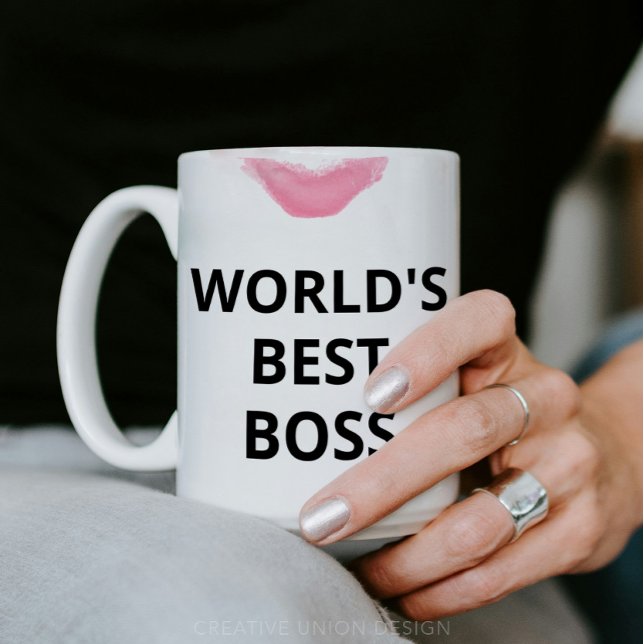 World's Best Boss Lipstick Gift for Her Coffee Mug (World's Best Boss Mug - Gift for Boss Lady)