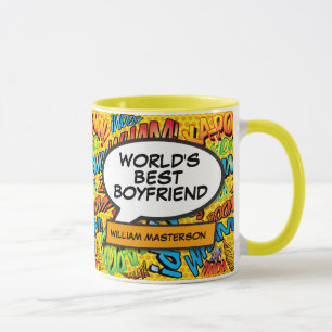 World's Best Boyfriend Name Comic Book Fun Retro Mug