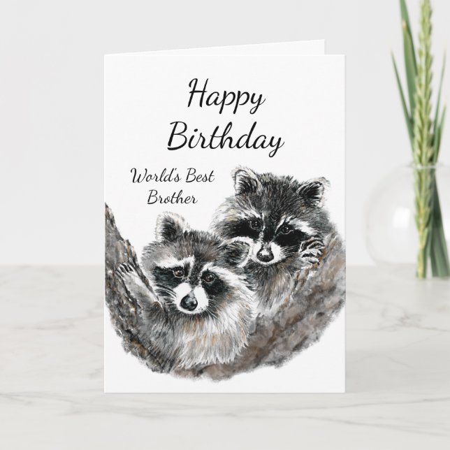 World's Best Brother Birthday Cute Racoon Animals Card (Front)