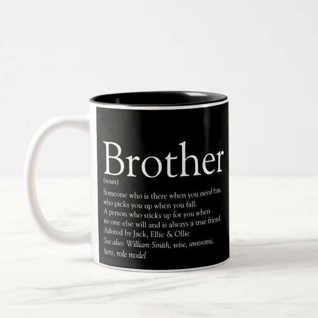 World's Best Brother Definition Fun Black Two-Tone Coffee Mug (Left)