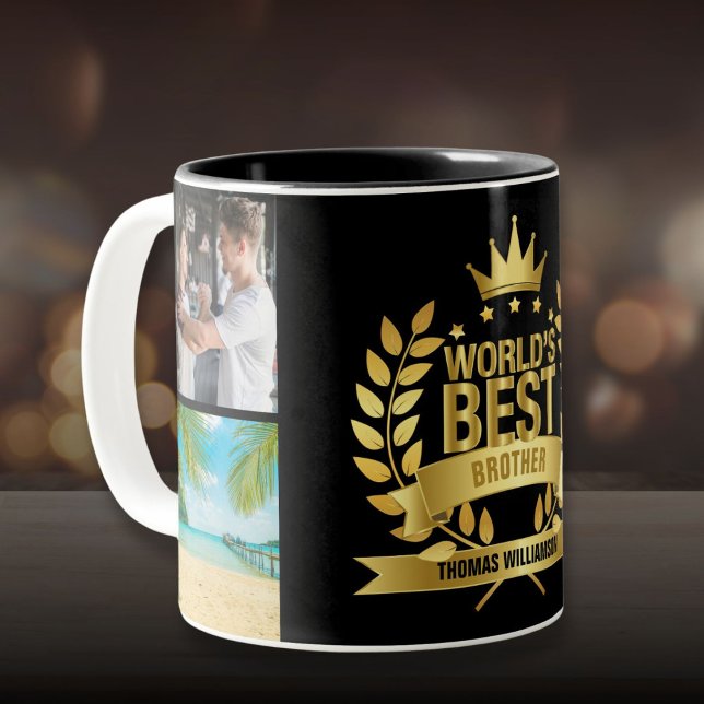 World's Best Brother Photo Collage Black and Gold Two-Tone Coffee Mug (World's Best Brother Photo Collage Black and Gold Two-Tone Coffee Mug)