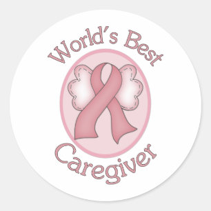World's Best Caregiver Breast Cancer Pink Ribbon Classic Round Sticker