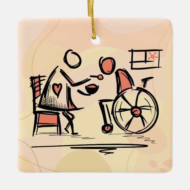World's Best Caregiver & Person in Wheelchair Ceramic Ornament (Front)