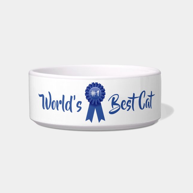 World's Best Cat, #1 Blue Ribbon Pet Bowl (Front)