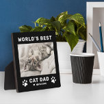 Worlds Best Cat Dad Black Pet Photo Plaque<br><div class="desc">A sleek black plaque sign featuring "World's Best Cat Dad" in crisp white type with a custom pet photo and personalised cat name accented by a heart and paw print. All text is fully customisable — a bold,  eye-catching gift for the devoted cat dad who deserves a little recognition.</div>