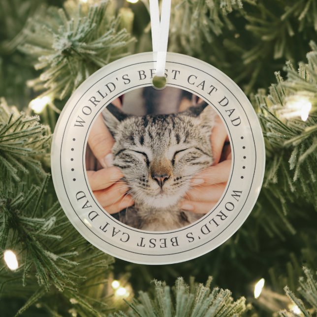 World's Best Cat Dad Classic Simple Photo Glass Tree Decoration (Insitu)