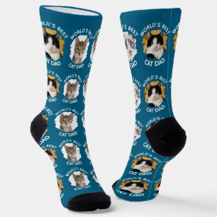 World's Best Cat Dad – Custom 3 Cat Photos Blue Socks