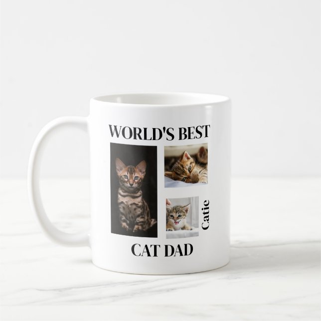 World's Best Cat Dad Custom Name Gift Coffee Mug (Left)