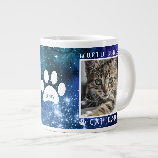 World's Best Cat Dad Paw Prints Name Photo Space Large Coffee Mug (Front Right)