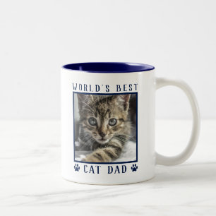 World's Best Cat Dad Paw Prints Pet Photo Navy Two-Tone Coffee Mug