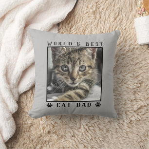 World's Best Cat Dad Paw Prints Pet Photo on Grey Cushion