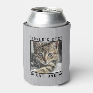 World's Best Cat Dad Paw Prints Pet Photo Rustic Can Cooler