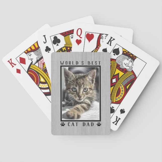 World's Best Cat Dad Paw Prints Photo Rustic Playing Cards (Back)