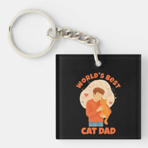 World's Best Cat Dad Watercolor Custom Photo Key Ring