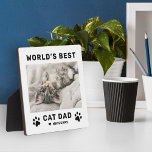 Worlds Best Cat Dad White Pet Photo Plaque<br><div class="desc">A clean white plaque sign featuring "World's Best Cat Dad" in bold type with a custom pet photo and personalised cat name accented by a heart and paw print. All text is fully customisable — a fun gift for any proud cat father on Father's Day, a birthday, or any day...</div>