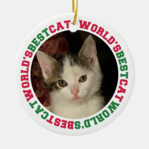 World's best cat green red paw pet custom photo ceramic tree decoration