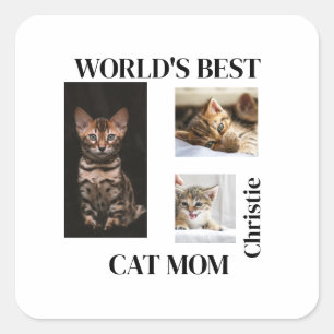 World's Best Cat Mom Custom Name Gift Square Sticker