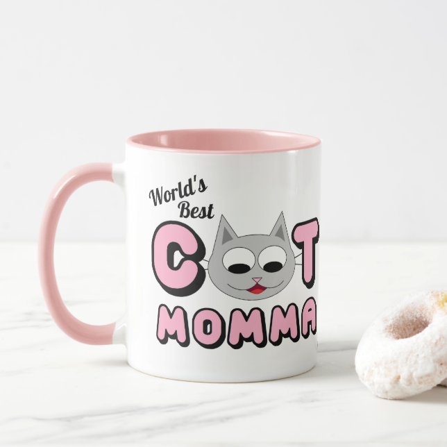 World's Best Cat Momma Pink Mug (With Donut)