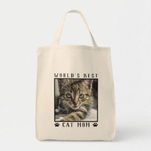 World's Best Cat Mum Black Paw Prints Pet Photo Tote Bag