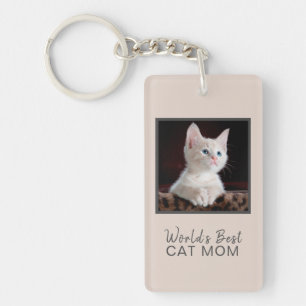 World's Best Cat Mum Cat Photo Blush Pink Grey Key Ring