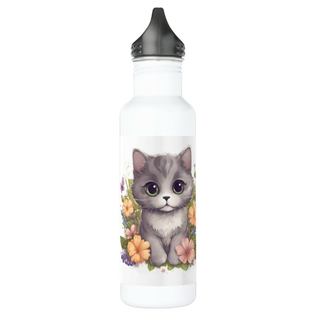 World's Best Cat Mum Cute Grey Kitty 710 Ml Water Bottle (Left)