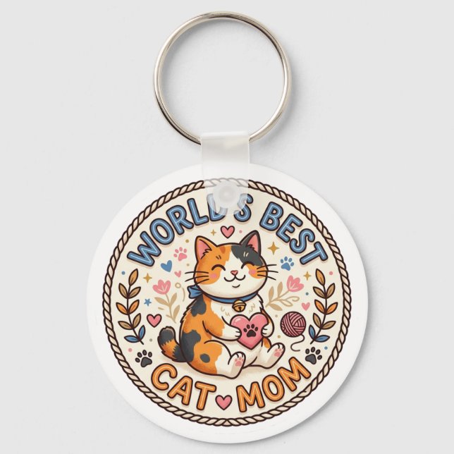 World's Best Cat Mum Cute Key Ring (Front)
