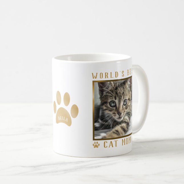 World's Best Cat Mum Gold Foil Paw Prints Photo Coffee Mug (Front Right)