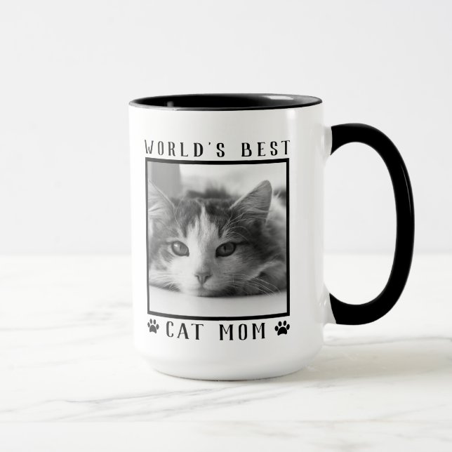 World's Best Cat Mum Paw Prints Black White Photo Mug (Right)