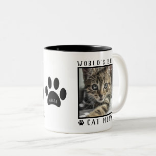 World's Best Cat Mum Paw Prints Name Pet Photo Two-Tone Coffee Mug