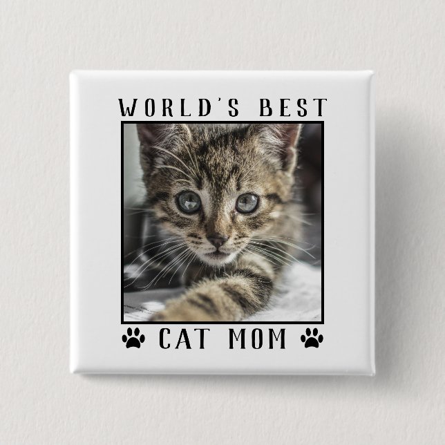 World's Best Cat Mum Paw Prints Pet Photo Frame 15 Cm Square Badge (Front)