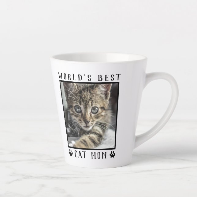World's Best Cat Mum Paw Prints Pet Photo Frame Latte Mug (Right)