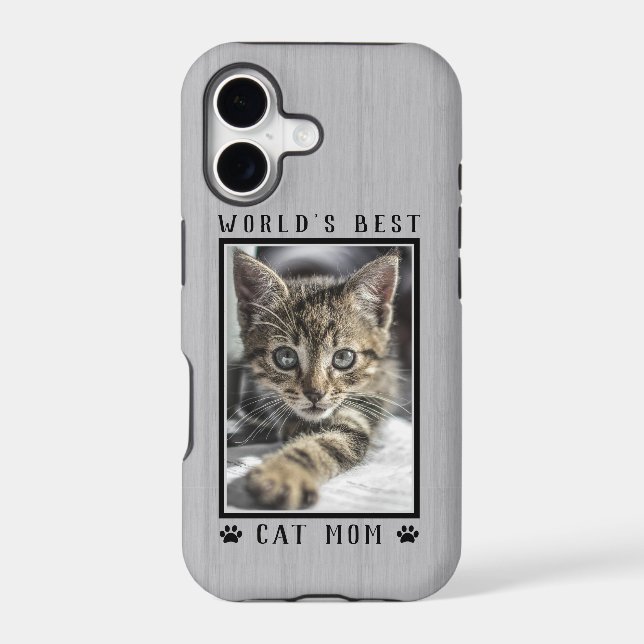 World's Best Cat Mum Paw Prints Pet Photo Rustic (Back)