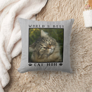 World's Best Cat Mum Paw Prints Pet Photo Rustic Cushion