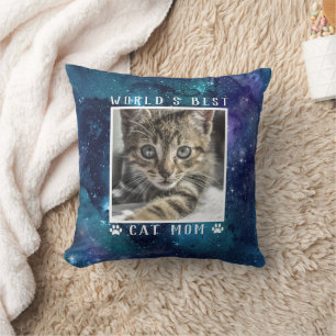 World's Best Cat Mum Paw Prints Pet Photo Space Cushion