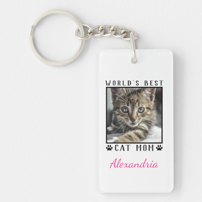 World's Best Cat Mum Paw Prints Photo Frame Key Ring (Front)