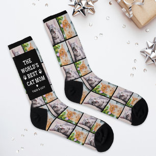 Worlds Best Cat Mum Photo Collage Socks