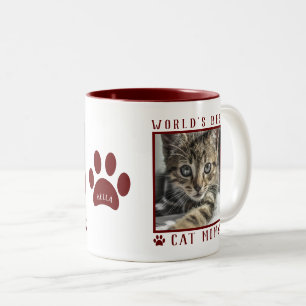 World's Best Cat Mum Photo Name Paw Prints Maroon Two-Tone Coffee Mug