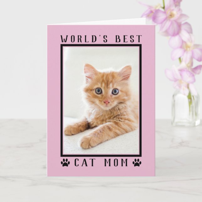 World's Best Cat Mum Pink Mother's Day Photo Card (Orchid)