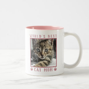 World's Best Cat Mum Pink Paw Prints Pet Photo Two-Tone Coffee Mug