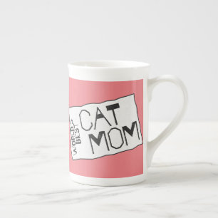 World's Best Cat Mum pink with roughened text Bone China Mug
